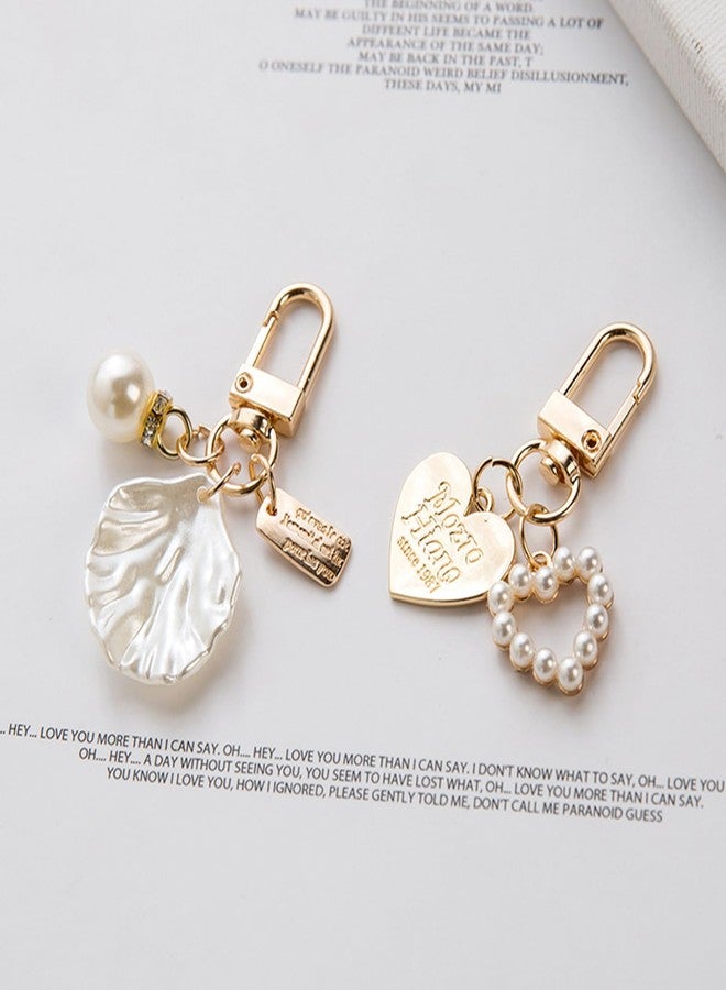 Spenlly Beach Keychain for Beach Ocean Lover Gift, Cute Pearl Shell Bag Purse Charms Summer Vacation Surfing Keyring Holder (Gold) - Image 4